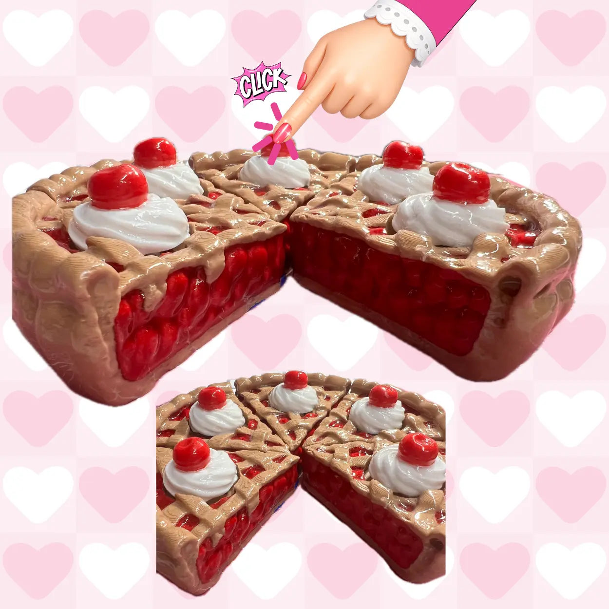 3D Cherry & Blueberry Pie Fidget Clicker (3DLunchBox) Pink Poodle Designz