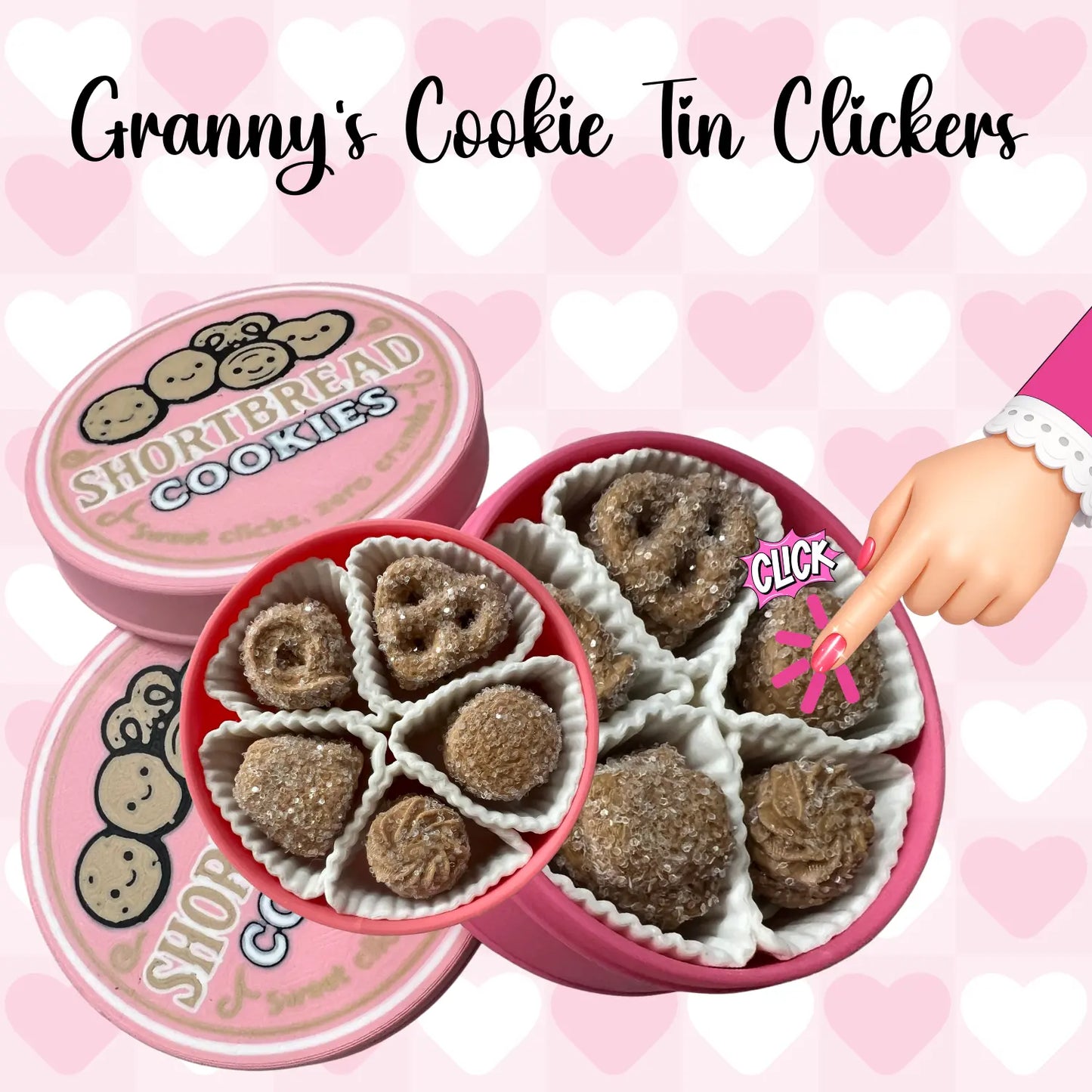 3D Granny’s Cookie Tin With Cookie Clickers (Mochi Makes) Pink Poodle Designz