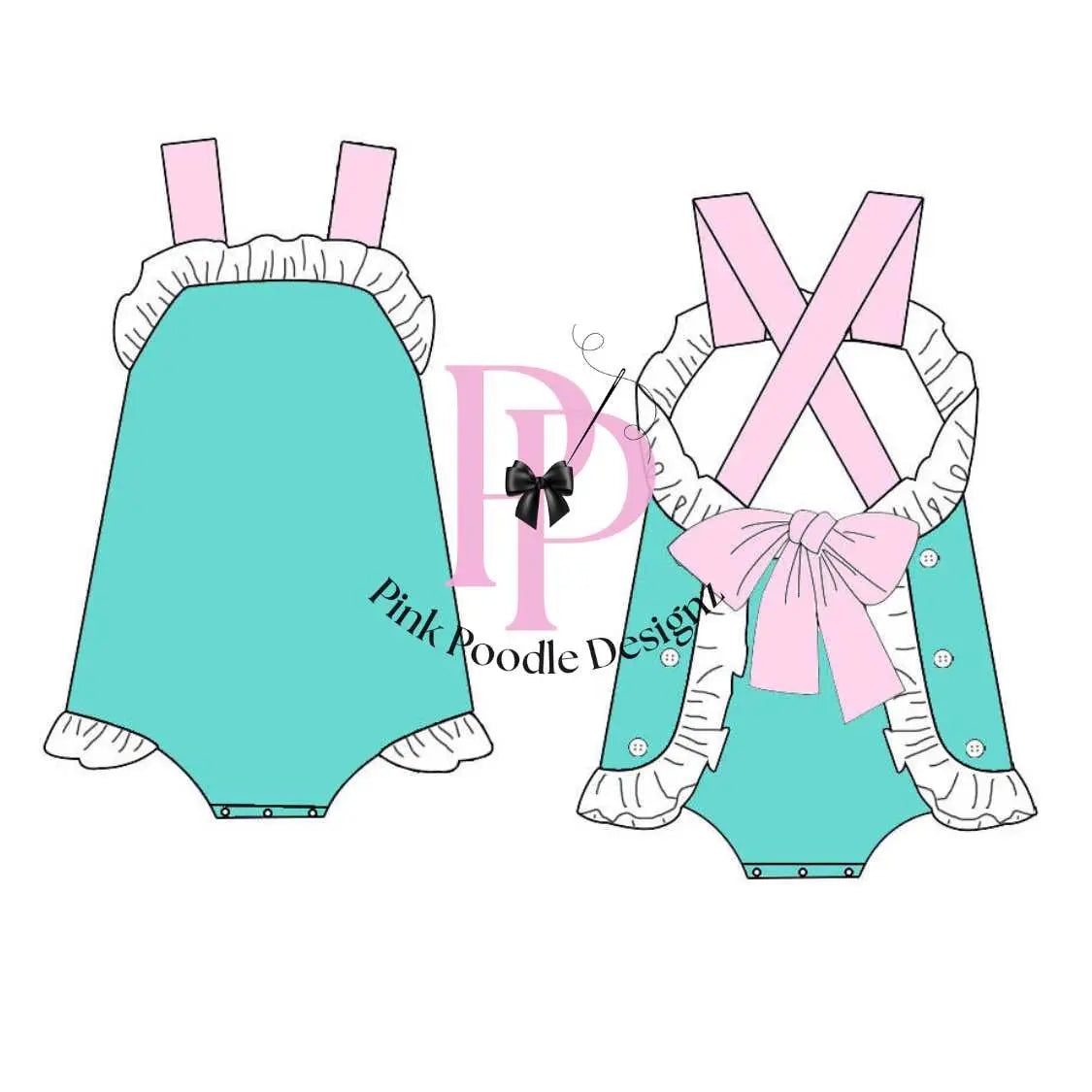 Eyelet Ruffle Bow Back Sunsuit Pink Poodle Designz