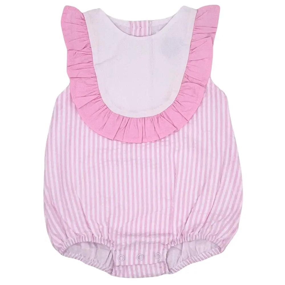 Baby Girl Pink Seersucker Ruffle Bubble Pink Poodle Designz