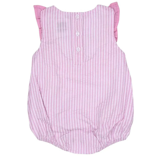 Baby Girl Pink Seersucker Ruffle Bubble Pink Poodle Designz