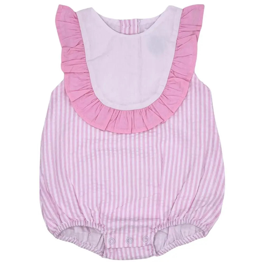 Baby Girl Pink Seersucker Ruffle Bubble Pink Poodle Designz