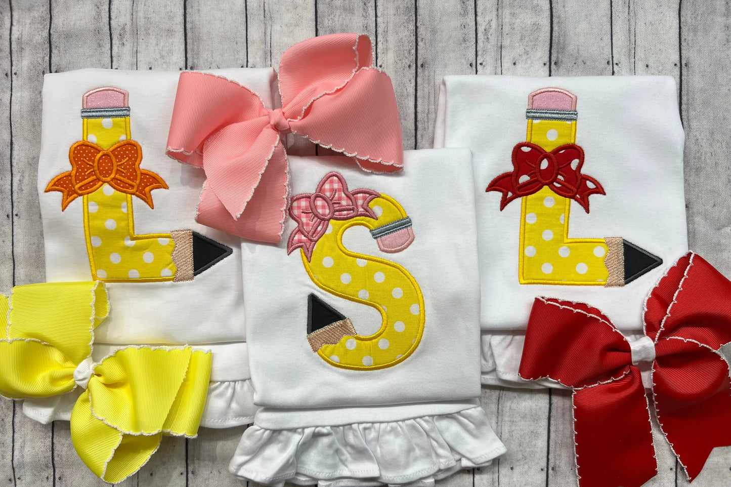 Back To School Appliqué Ruffle Tee Pink Poodle Designz