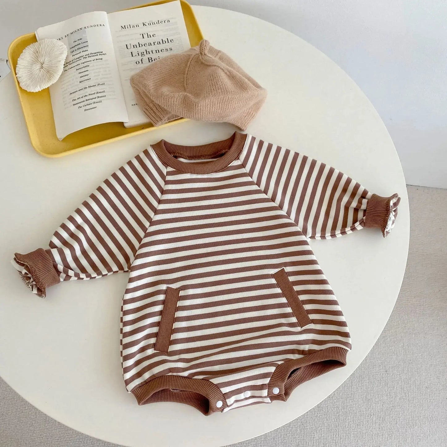 PREORDER- Black or Brown Striped Romper Pink Poodle Designz