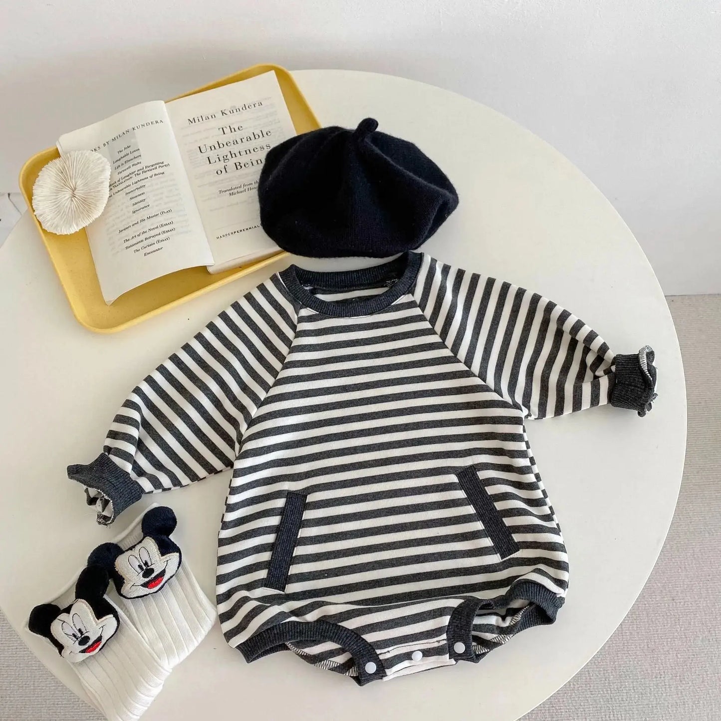 PREORDER- Black or Brown Striped Romper Pink Poodle Designz