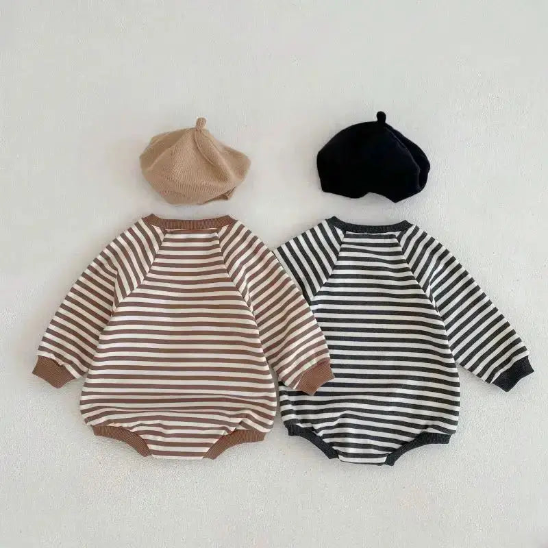PREORDER- Black or Brown Striped Romper Pink Poodle Designz