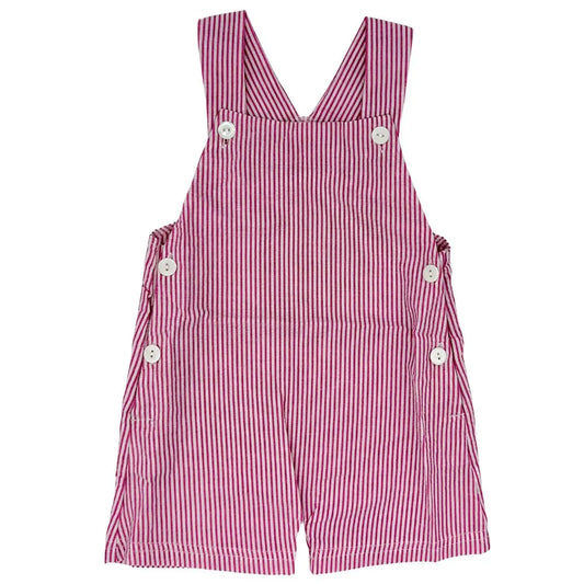 Blue Seersucker Stripe Short Overalls Pink Poodle Designz