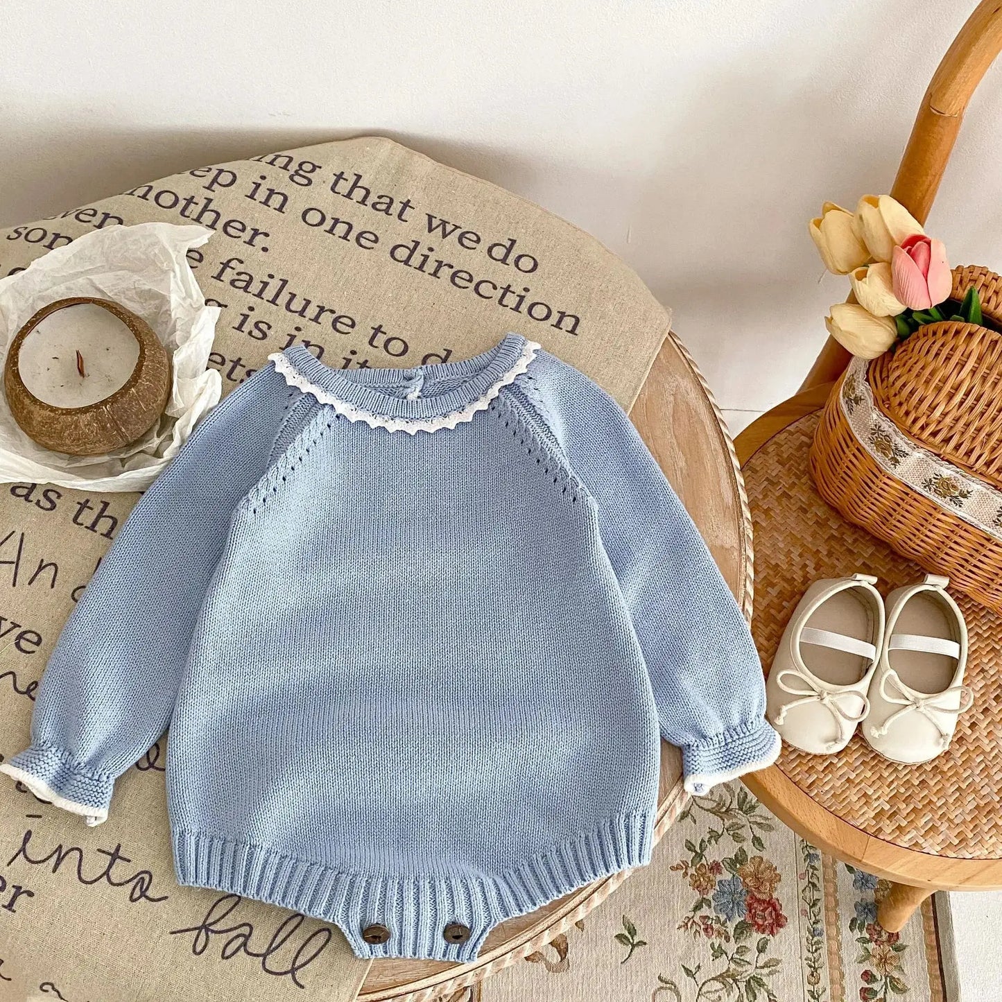 Boutique Blue Lace Trim Sweater Romper Pink Poodle Designz