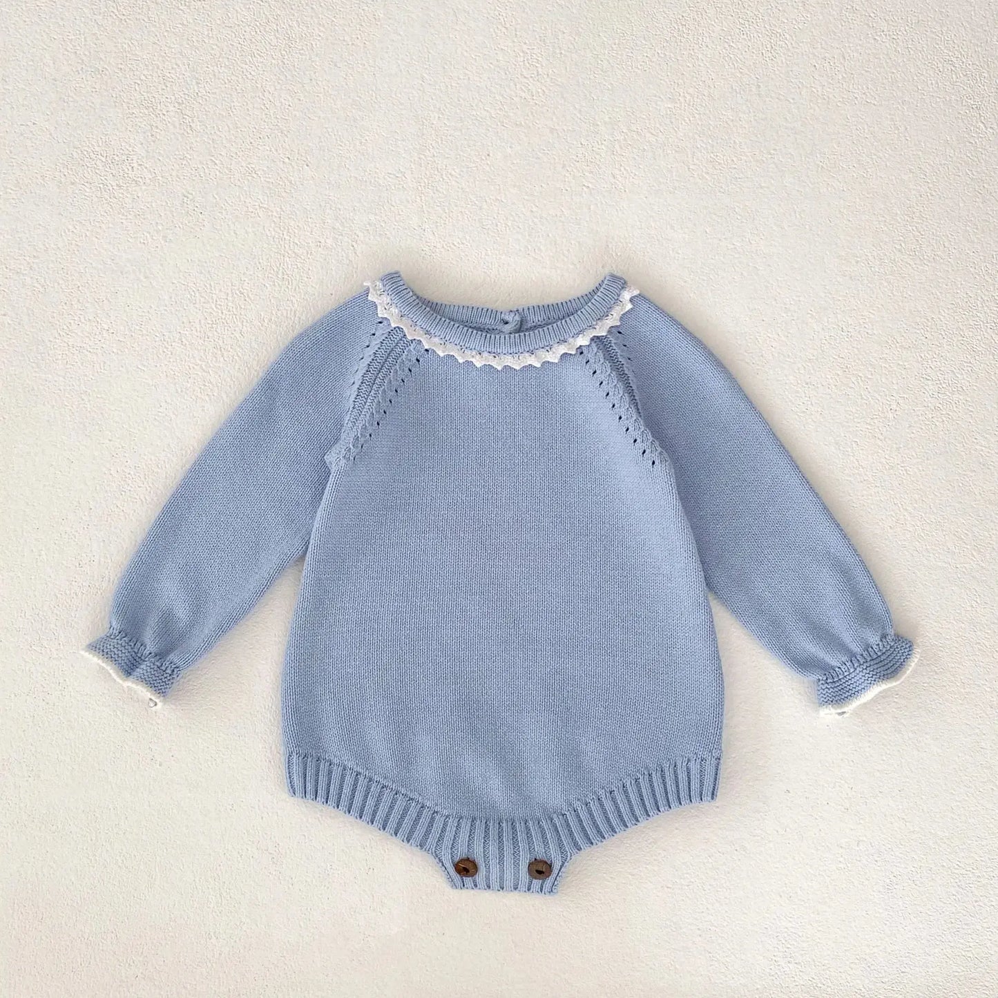 Boutique Blue Lace Trim Sweater Romper Pink Poodle Designz