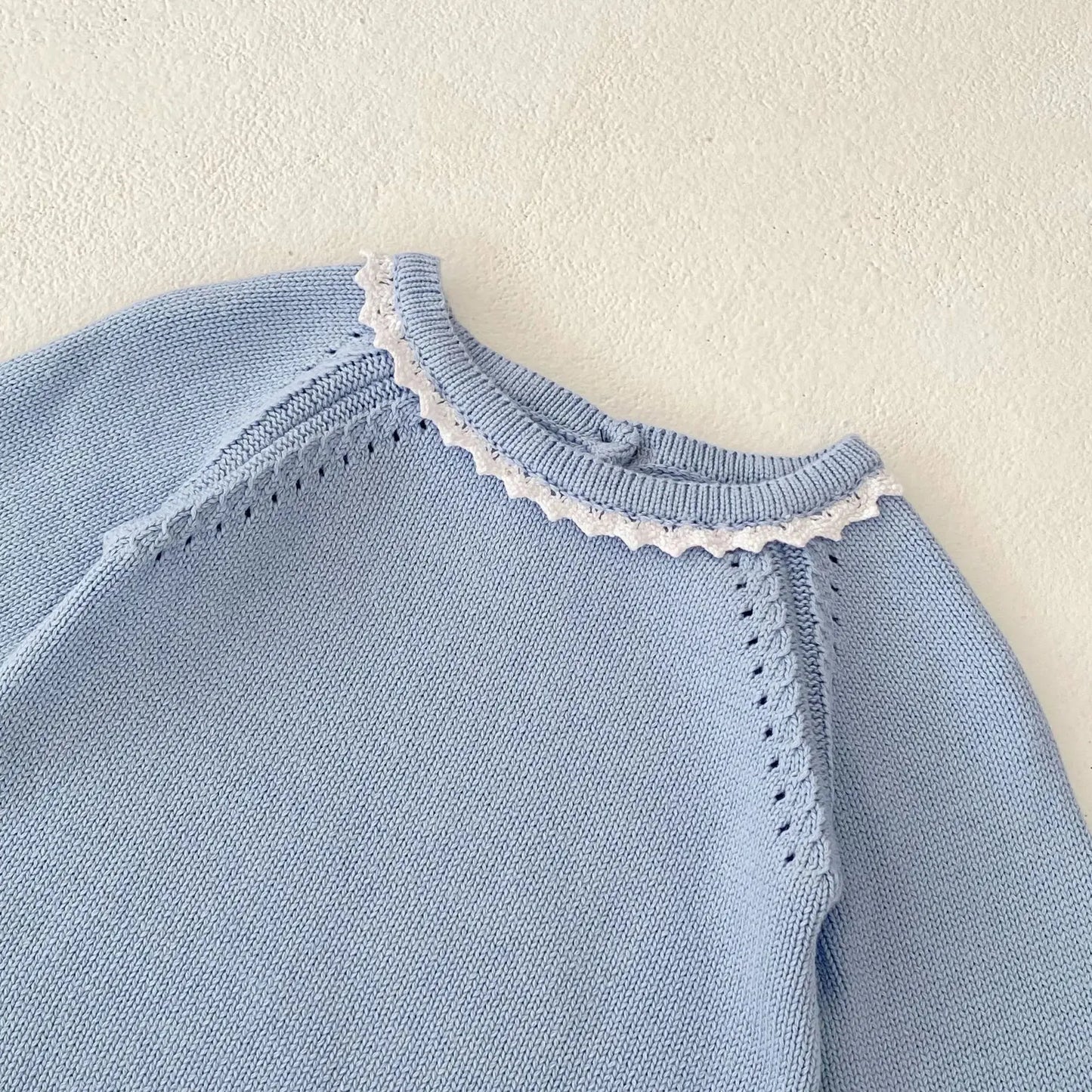 Boutique Blue Lace Trim Sweater Romper Pink Poodle Designz