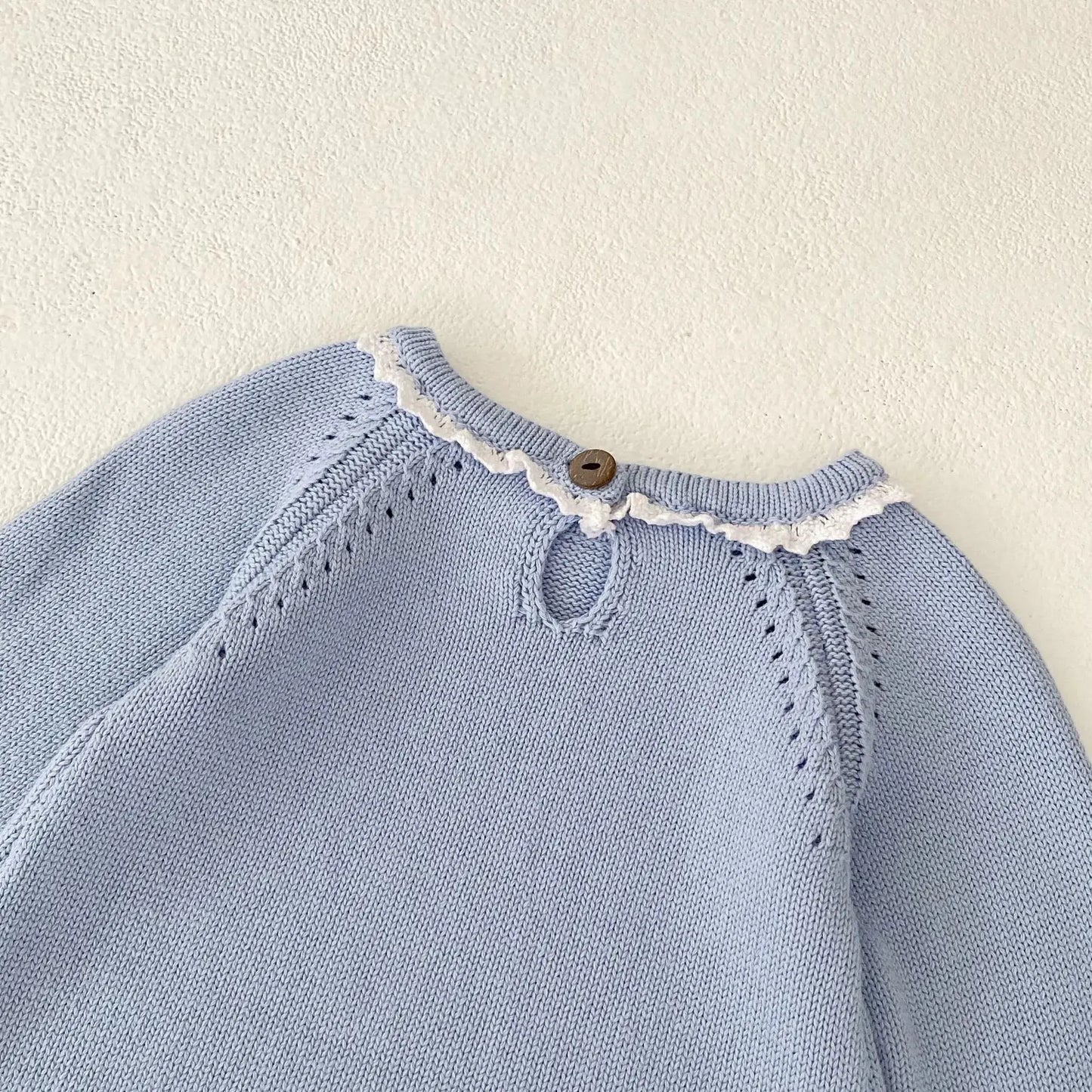 Boutique Blue Lace Trim Sweater Romper Pink Poodle Designz