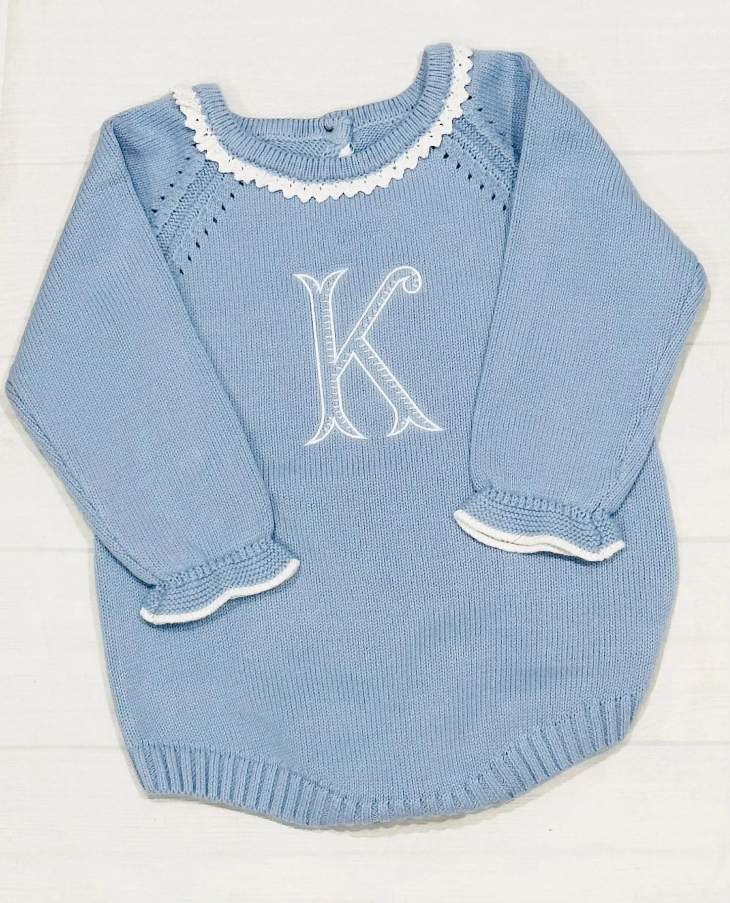 Boutique Blue Lace Trim Sweater Romper Pink Poodle Designz