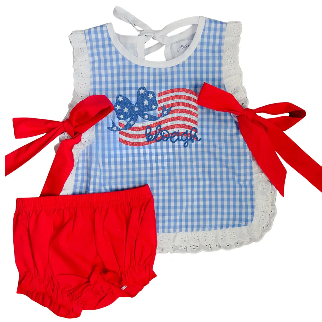 Boutique Woven Blue Gingham Diaper Sets Made For Aspen