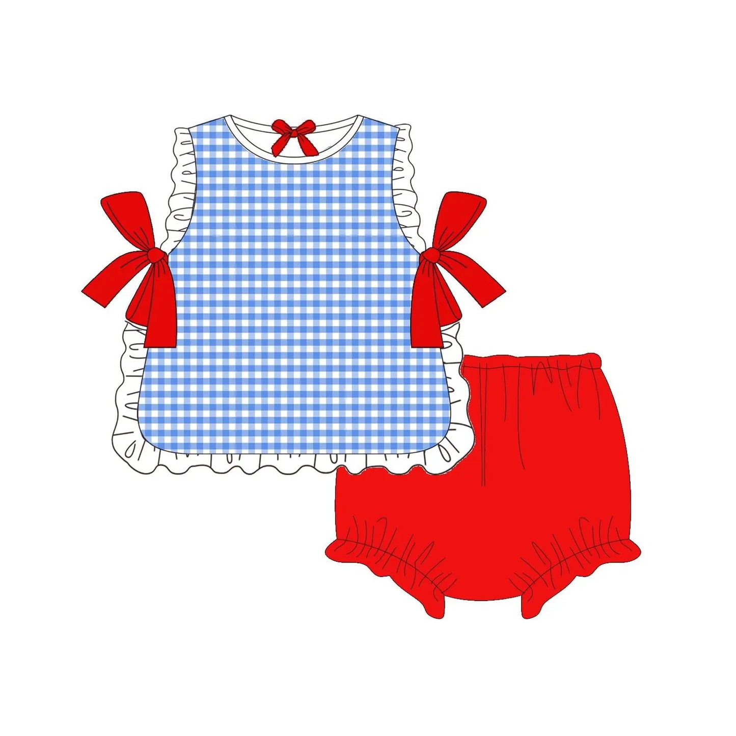 Boutique Woven Blue Gingham Diaper Sets Made For Aspen