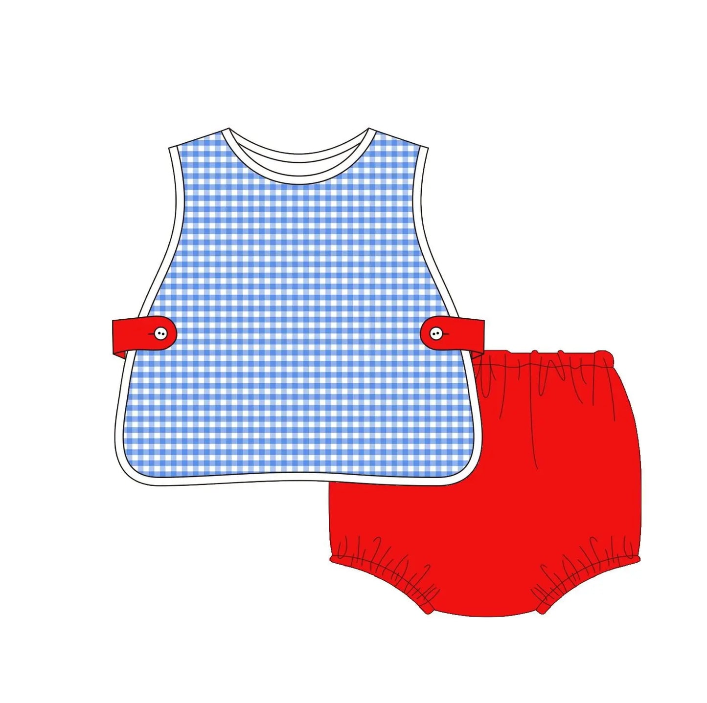 Boutique Woven Blue Gingham Diaper Sets Made For Aspen