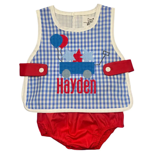 Boutique Woven Blue Gingham Diaper Sets Made For Aspen