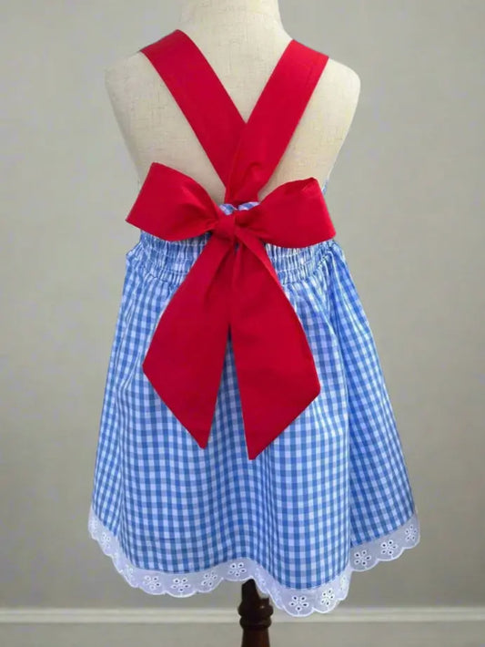 Boutique Woven Blue Gingham Dress Made For Aspen