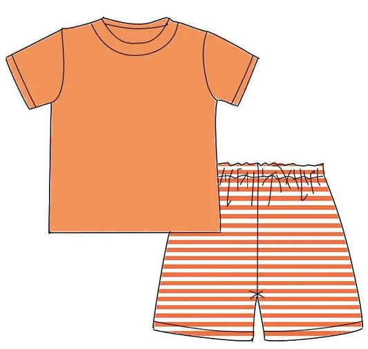 Boys 2PC Orange & White Striped Short Sets Pink Poodle Designz