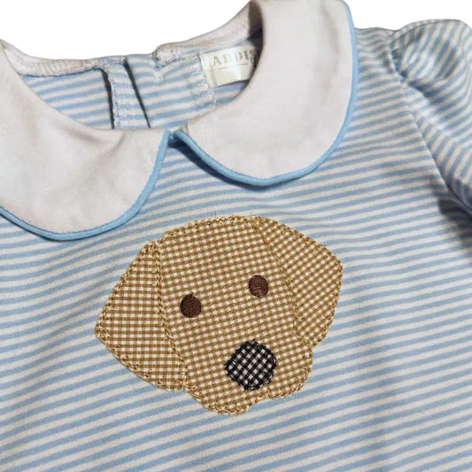 Boys Baby Blue Striped Long Sleeve Romper Pink Poodle Designz