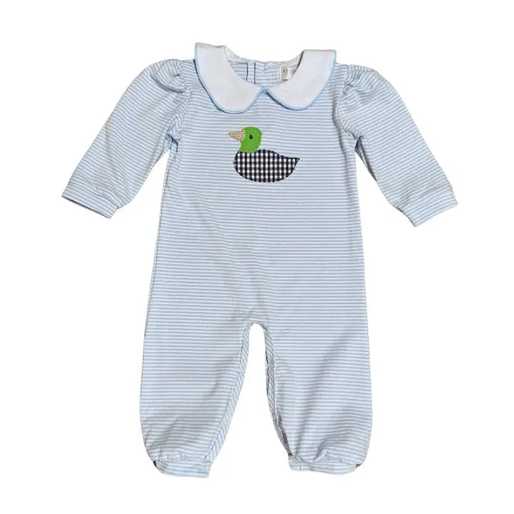 Boys Baby Blue Striped Long Sleeve Romper Pink Poodle Designz