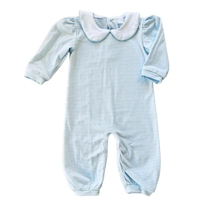 Boys Baby Blue Striped Long Sleeve Romper Pink Poodle Designz