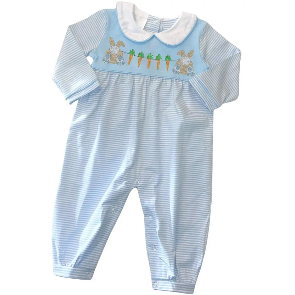 Boys Baby Blue Striped Long Sleeve Romper Pink Poodle Designz