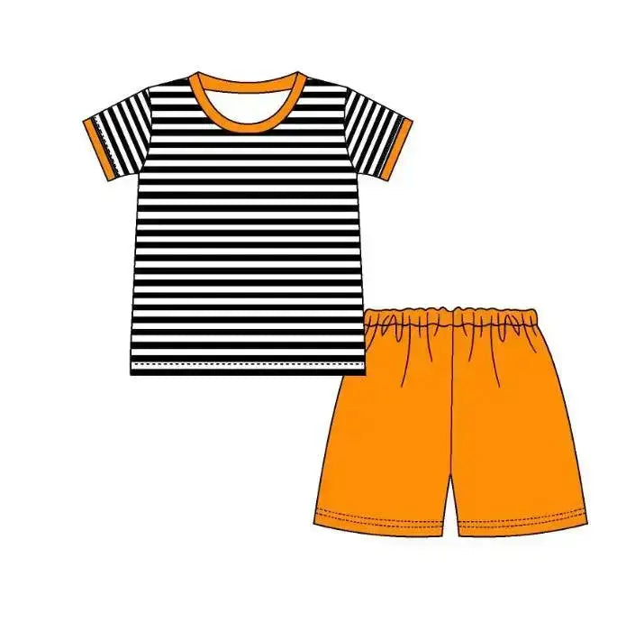 Boys Black & White Stripe Fall Shorts Set Pink Poodle Designz
