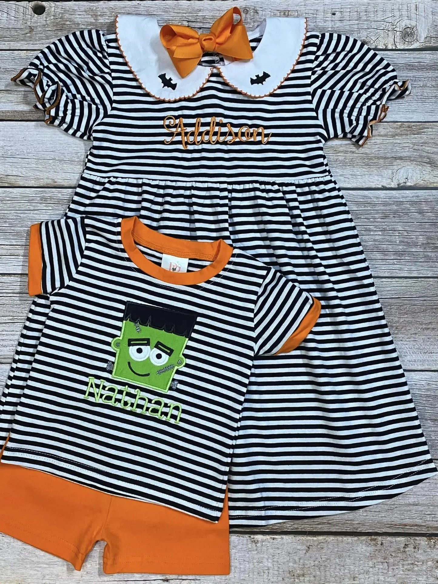 Boys Black & White Stripe Fall Shorts Set Pink Poodle Designz