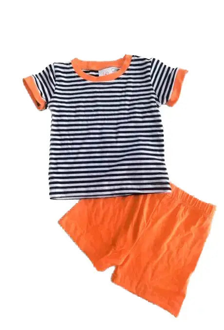 Boys Black & White Stripe Fall Shorts Set Pink Poodle Designz