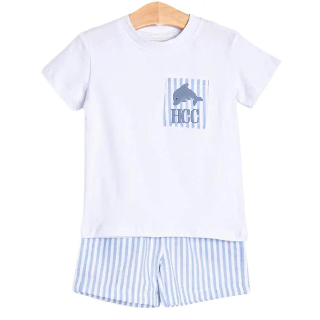 Boys Blue Stripe Summer Sets Pink Poodle Designz