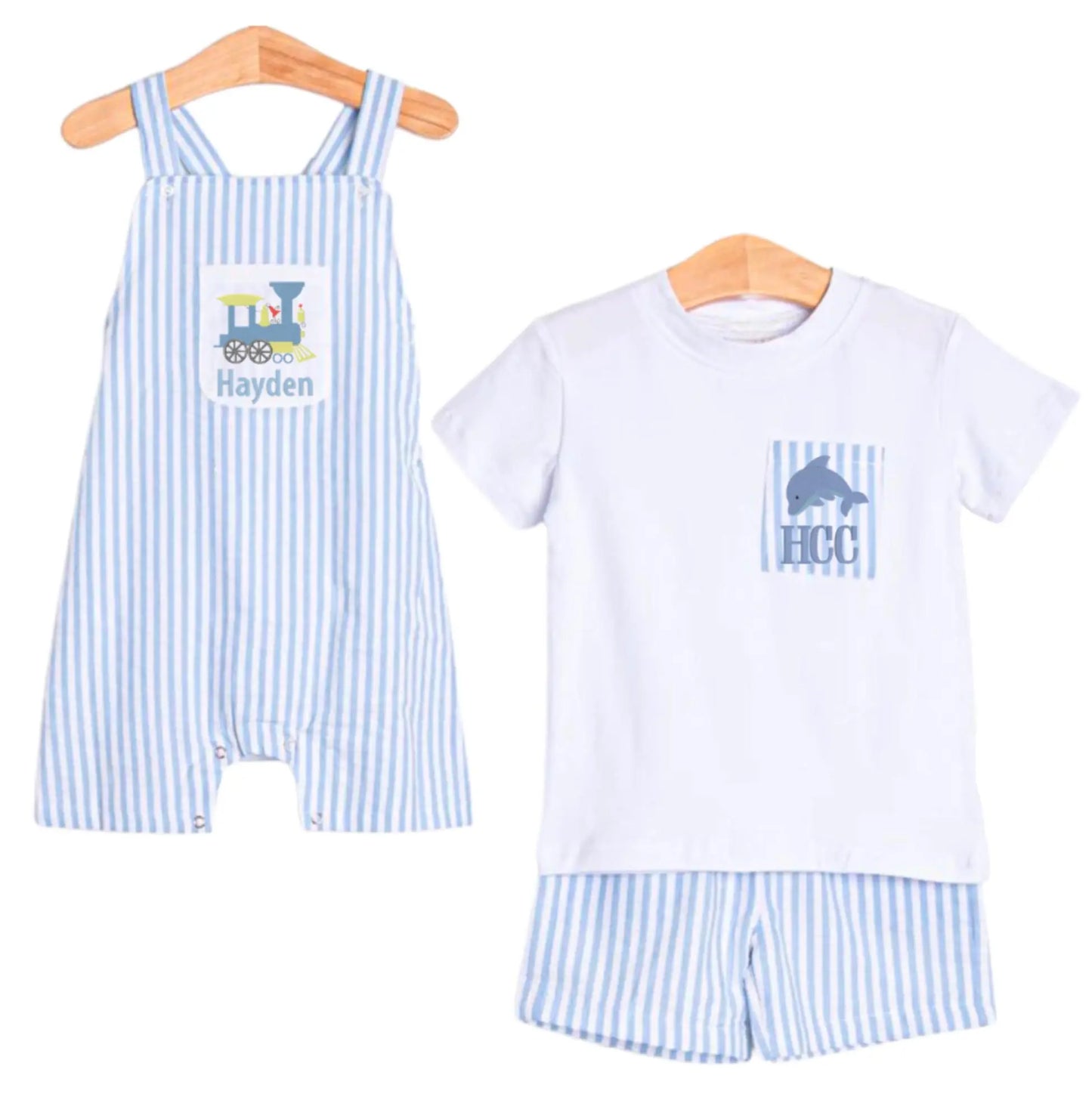 Boys Blue Stripe Summer Sets Pink Poodle Designz
