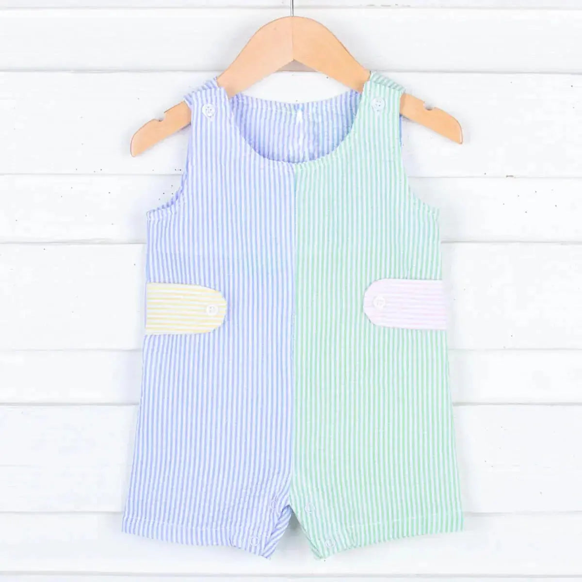 Boys Colorblock Seersucker Shortalls Pink Poodle Designz