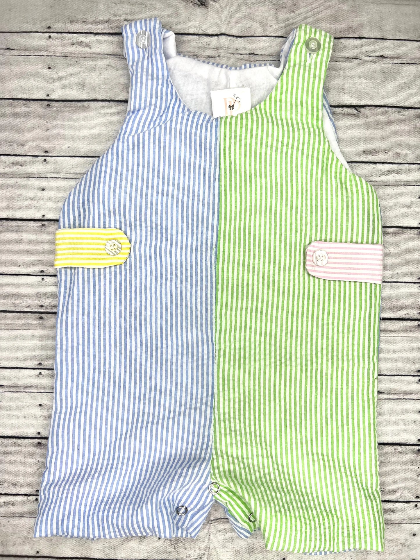 Boys Colorblock Seersucker Shortalls Pink Poodle Designz