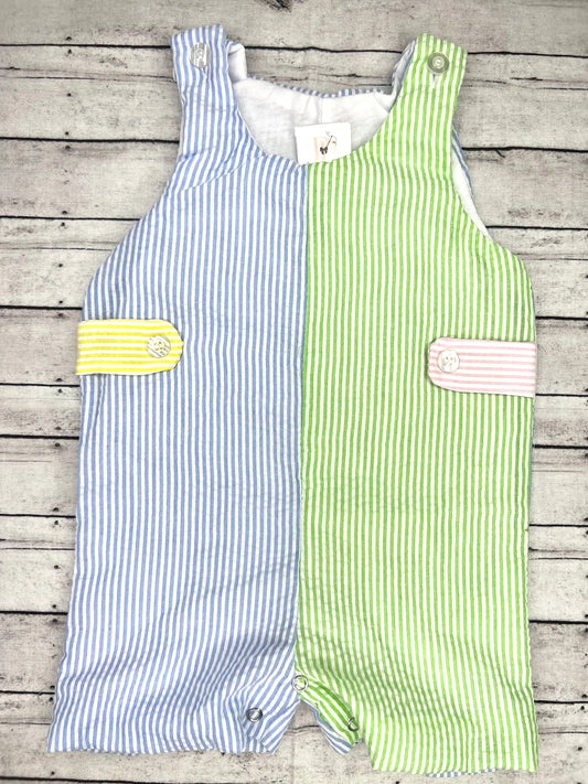 Boys Colorblock Seersucker Shortalls Pink Poodle Designz