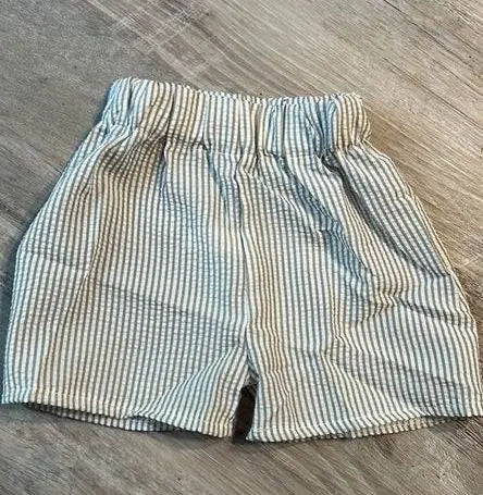 Boys Grey/White Stripe Seersucker Shorts Pink Poodle Designz