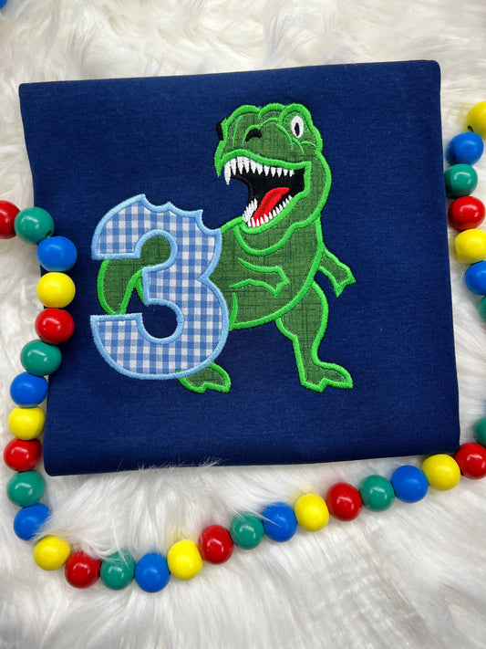 Boys Three Rex Appliqué Tee Pink Poodle Designz