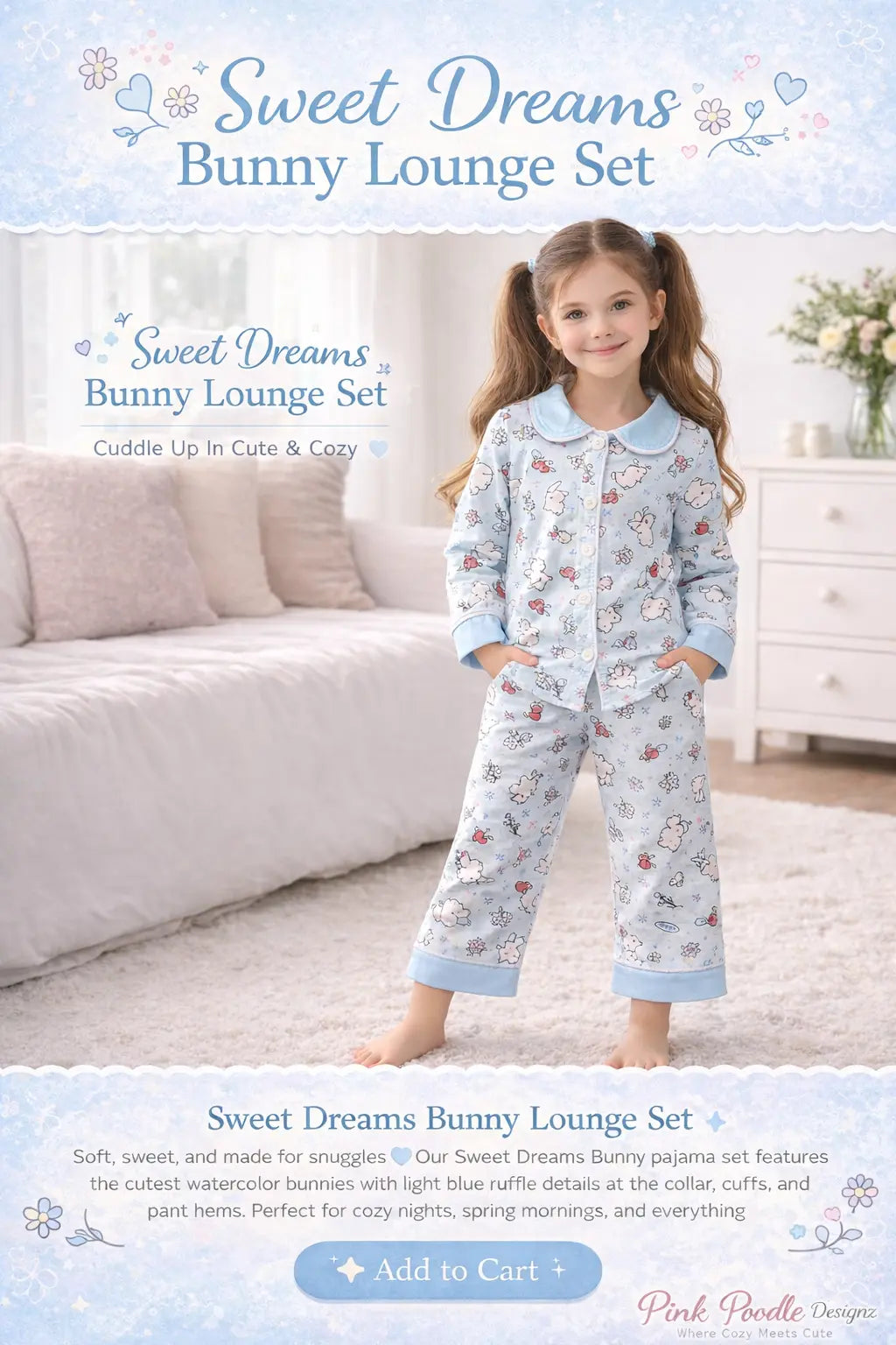 Bunny Lounge Pajama Set (Last One) Pink Poodle Designz