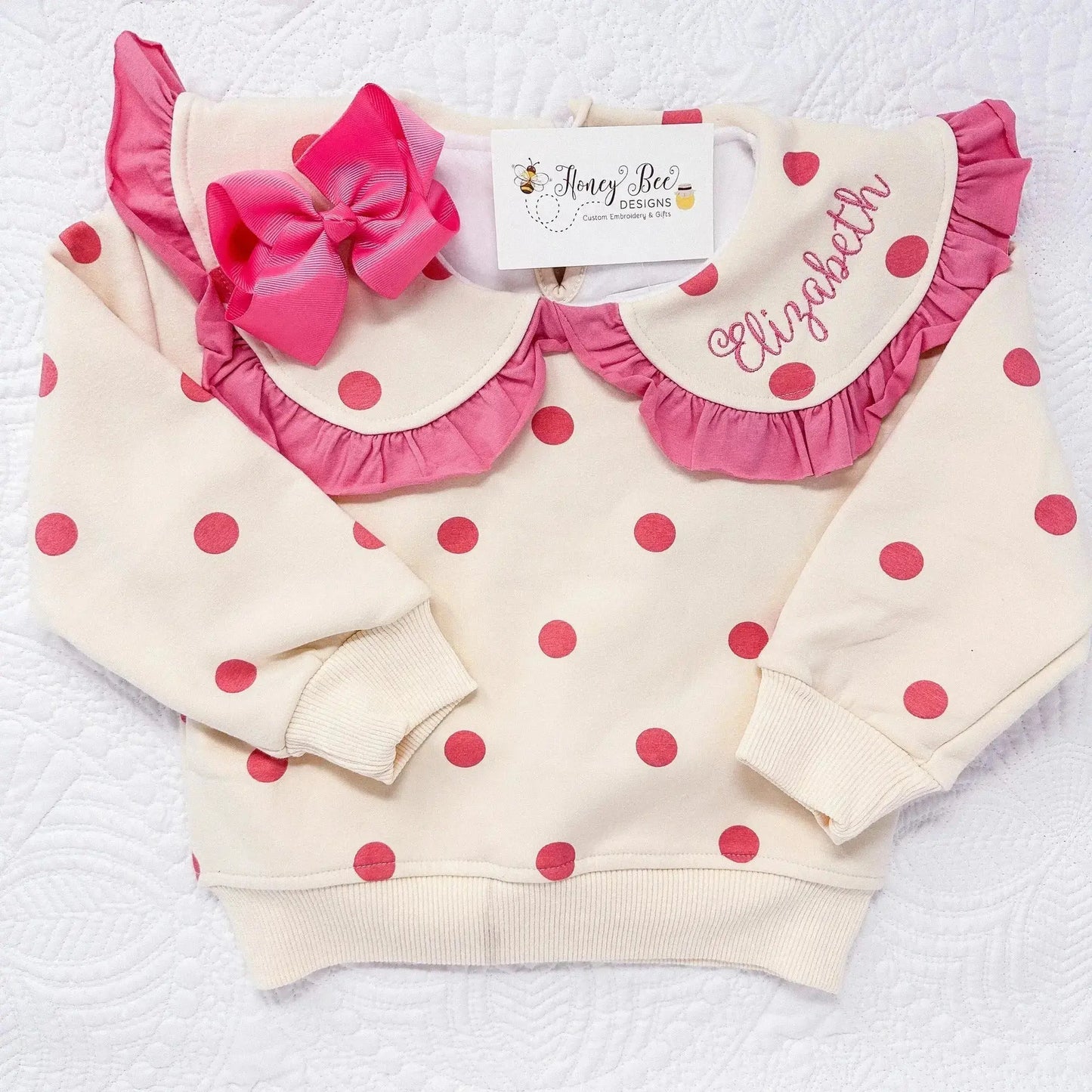 Copy of Boutique Polka Dot Crewneck Sweatshirt Pink Poodle Designz