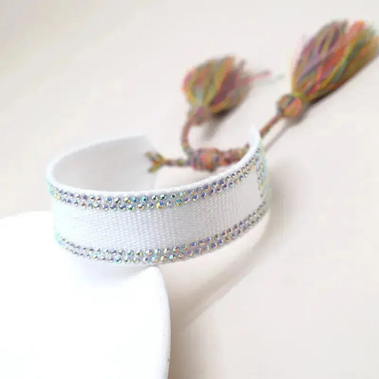 Retro Wrist Strap Ribbon Hand-Woven Tassel Bracelet Pink Poodle Designz