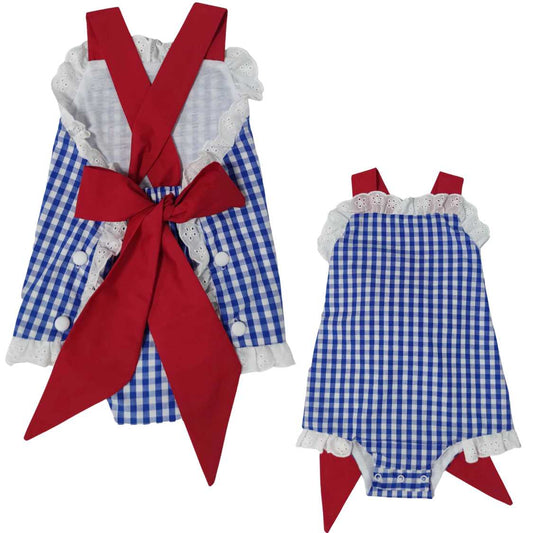 Eyelet Ruffle Bow Back Sunsuit Pink Poodle Designz