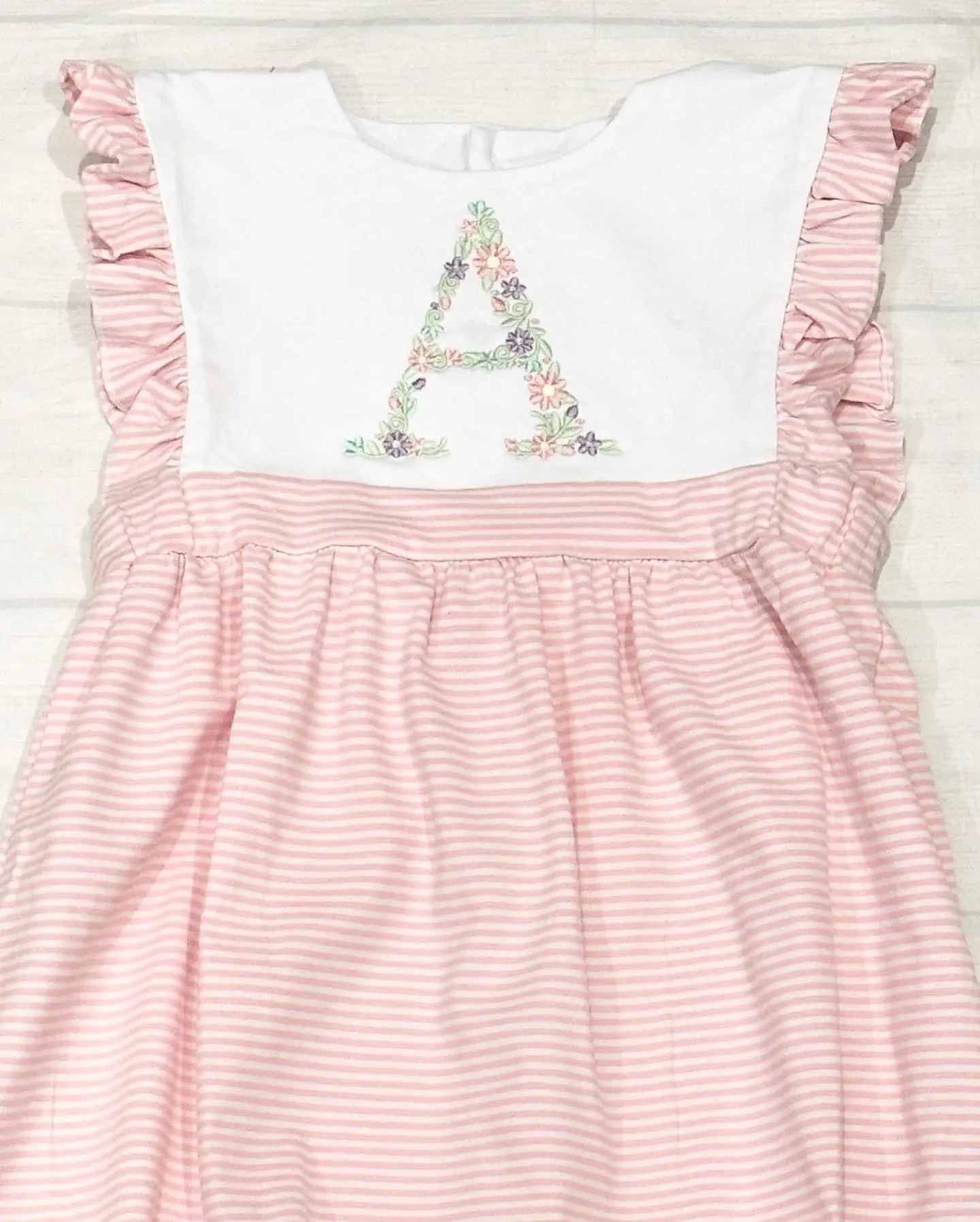 Girl's Pink Striped Ruffle Bubble Pink Poodle Designz