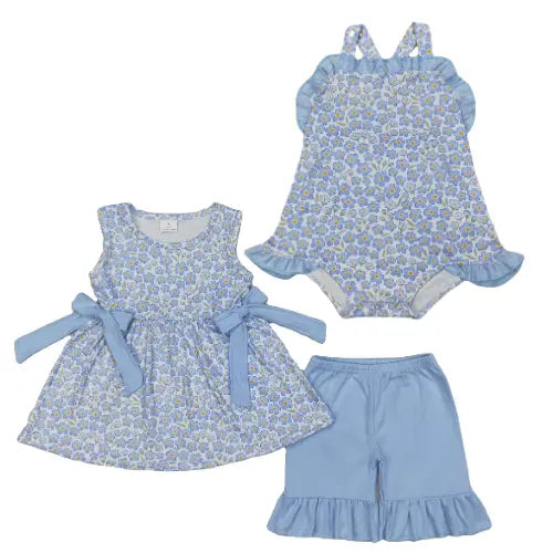 Girl’s Blue Summer Sets Pink Poodle Designz