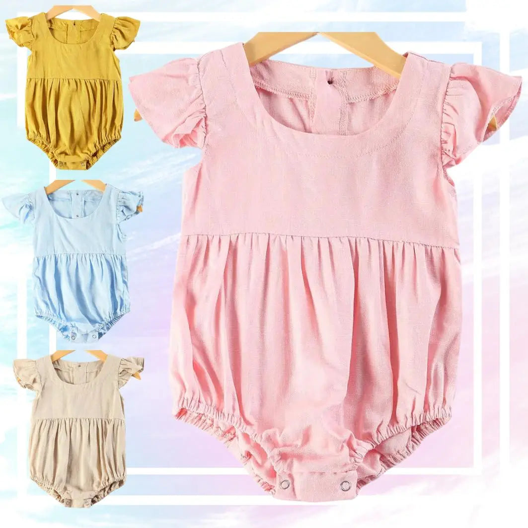 Girl’s Linen Bubble Rompers (4 Colors) Pink Poodle Designz