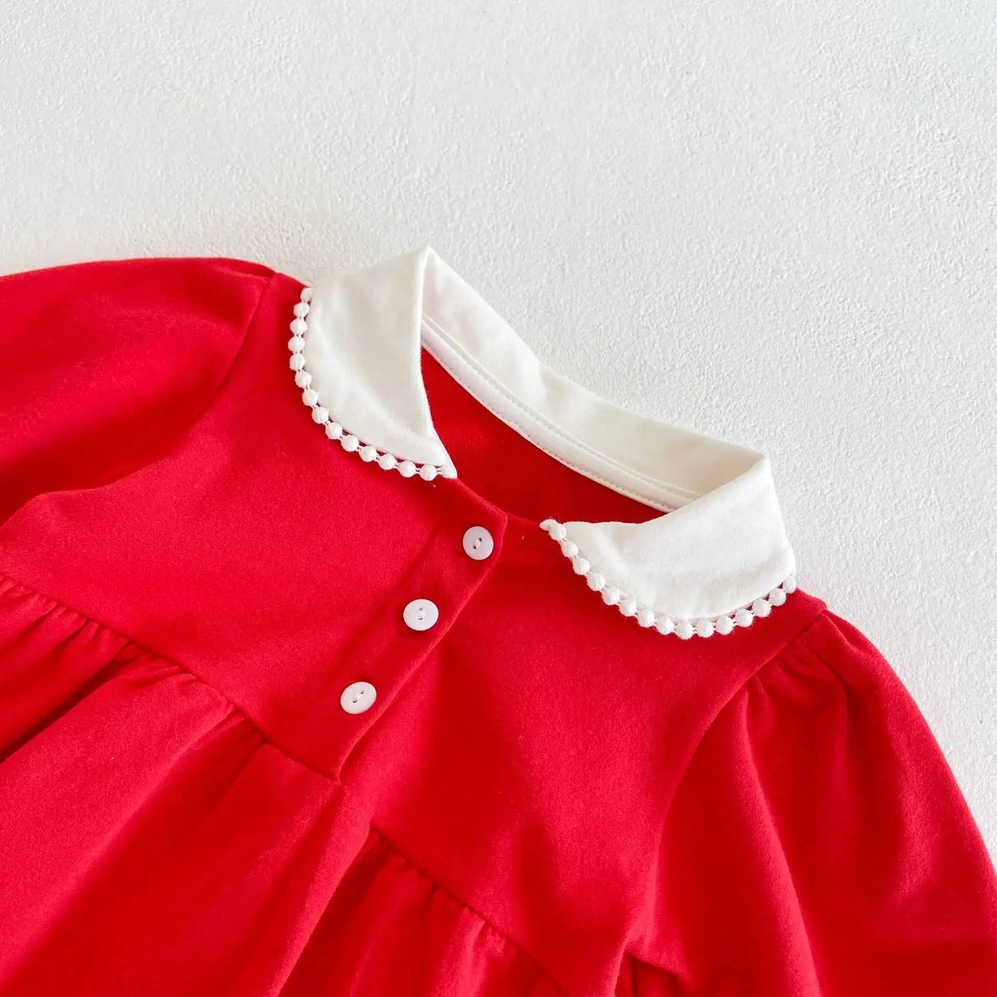 Girl’s Long Sleeve Doll Collar Romper Pink Poodle Designz