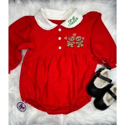 Girl’s Long Sleeve Doll Collar Romper Pink Poodle Designz