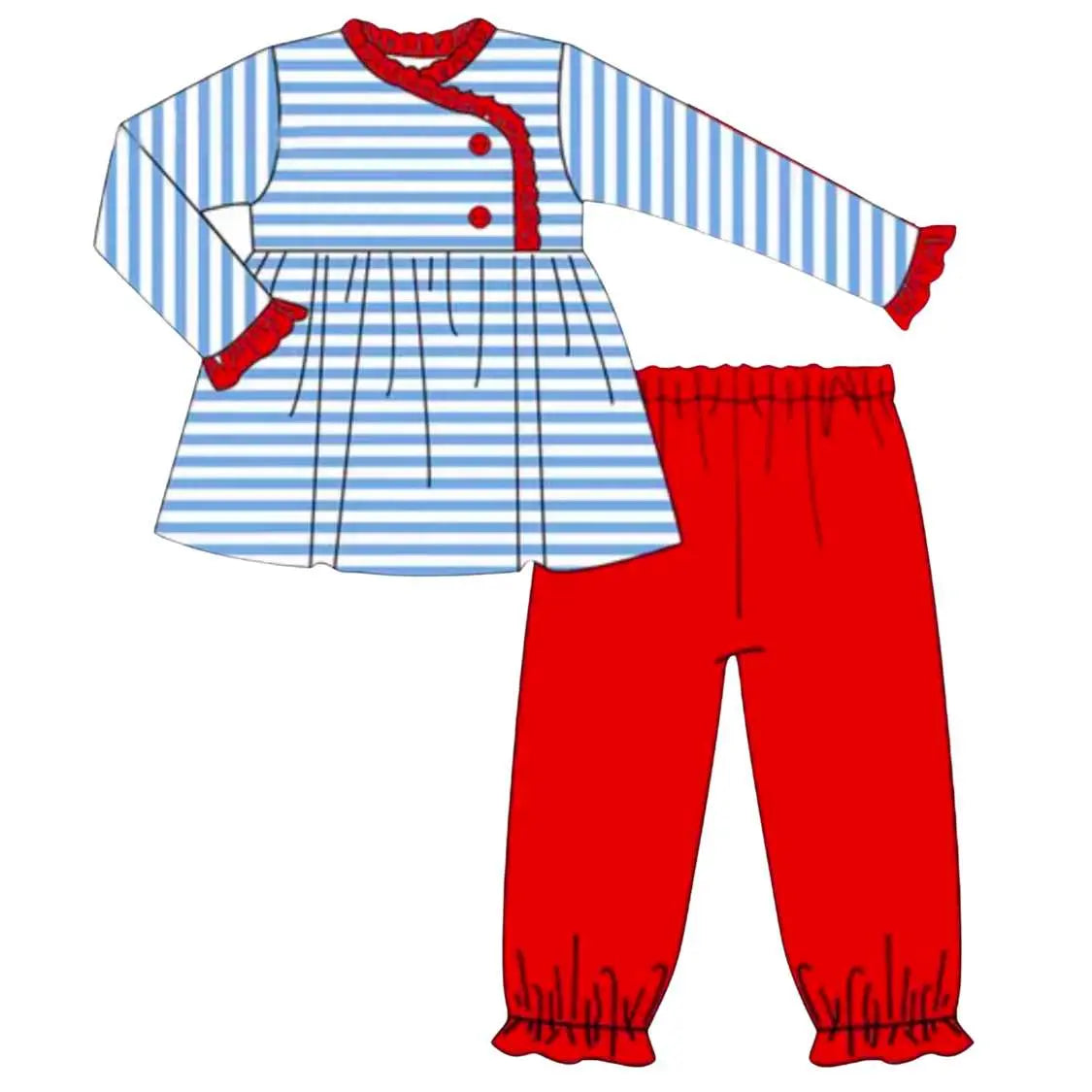 Girls Blue & Red Striped Tunic Sets Pink Poodle Designz