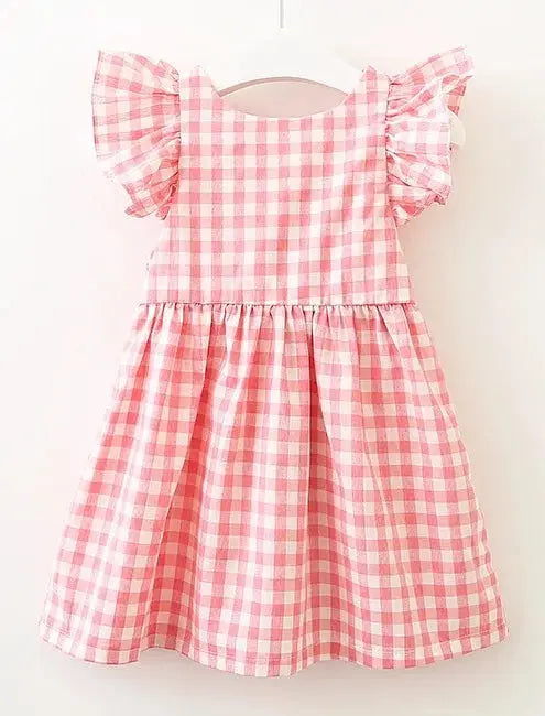 Girl's Boutique Gingham Check Backless Summer Dress Pink Poodle Designz