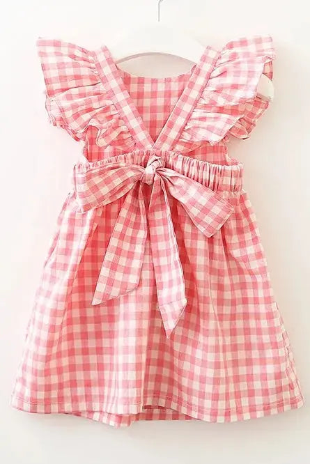 Girl's Boutique Gingham Check Backless Summer Dress Pink Poodle Designz