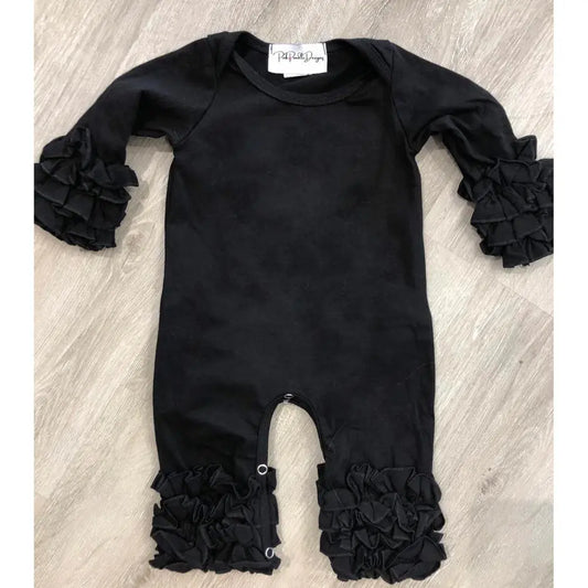 Girls Christmas Black Ruffle Romper Hickβs Blanks