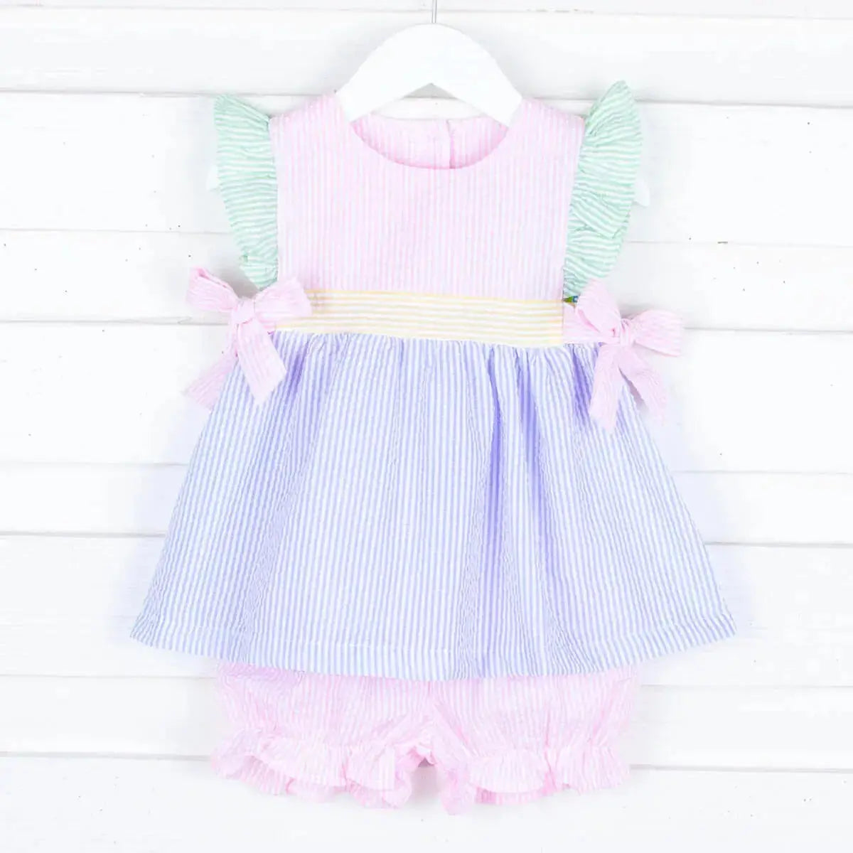 Girls Colorblock Seersucker Tunic & Shorts Set Pink Poodle Designz